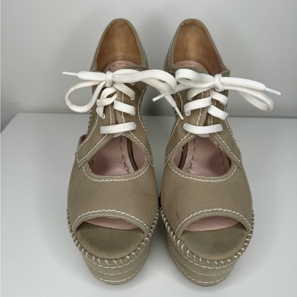 Miu Miu Beige Canvas Platform Shoes - Size 38 - Picture 2 of 7